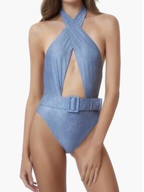 Belted Alex Crossover Halter One-Piece Swimsuit